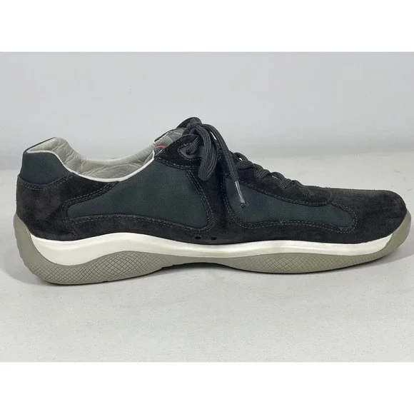 Prada Suede Nylon Men's Sneakers Dark Brown Lace Up Casual Shoes